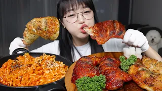 Crispy Baked Chicken Leg Quarters & Buldak Noodles🍗🍜Mukbang ASMR