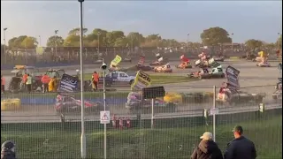 BriSCA F1 Stockcars - H525 Last Bender on 169 & Rollover - 17th Oct 2021 Northampton Grand National