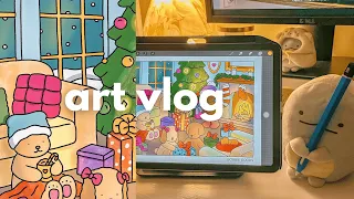 art vlog 🎄 cozy & relaxing digital coloring session, bobbie goods | with fire crackling sounds 🎧