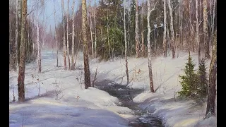 Живопись маслом "Ручей в зимнем лесу" | художник Чупринов