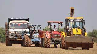JCB 3dx Eco Loading Mud Swaraj 744 Tractor and Mahindra 605 Di with Tata 2518 Truck