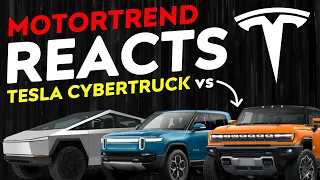 Motortrend REACTS to Tesla CYBERBEAST | Cybertruck vs Rivian vs Hummer EV