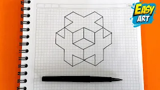 3D drawings - How to DRAW a 3D CUBE in the shape of a CROSS - how to draw 3D geometric figures Easy