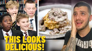 Brit Reacts British Highschoolers Try Biscuits and Gravy for the First Time!