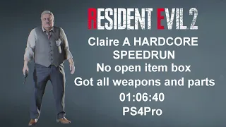 RE2 Got all weapons and parts without item box CAH/克蕾兒A 硬漢模式 不開箱 收集全武器和配件通關 1小時06分40秒 FEB/03/2024