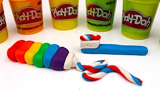 How to Make Rainbow Play Doh Toothbrush and Toothpaste | Fun  Easy DIY Play Dough Art for Kids