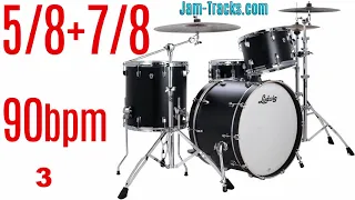 5/8 + 7/8 Odd Time beat Drums only Backing Track Tempo 90bpm