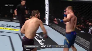 Khabib setting up his first Takedown against Justin Gaethje using a 1-2 combination