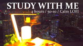 4-hour STUDY WITH ME 📚🖊/🎧 Midnight Calm LOFI ♪/ pomodoro (50/10) / BGM / Focus study music / asmr