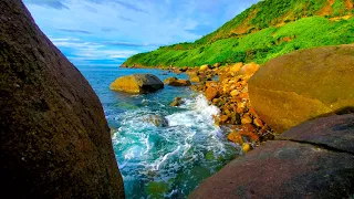 Amazing Relaxing Ocean Waves Crashing On Rocks - Tropical Beach Ambience on a Island Full 3 Hours