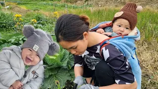 The life of a mother and daughter in a poor countryside, harvesting vegetables and gardening