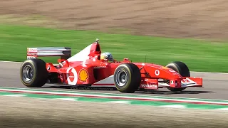 Ferrari F2002 F1 Car singing at Imola Circuit: Best of V10 Sounds, Accelerations & Fly Bys!