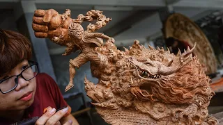 Carving LUFFY Gear 5 vs KAIDO - One Piece - from a piece of wood - An Amazing Fighting Diorama