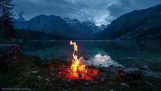 Sleep Deeply at Night - Nature Sounds, Bonfire Sounds, Night Forest Sounds, Lake Wave Sounds