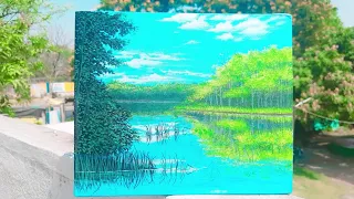 River Reflection Scenery Painting 🖼 ✨️ step by step