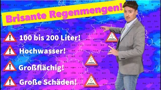 Alarmstufe VIOLETT möglich: extremes Unwetter durch Stark- und Dauerregen, Vorwarnung: Hochwasser!