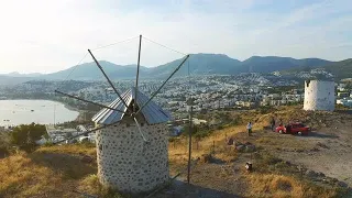 Tourists Visit Turkish Windmills Stock Video