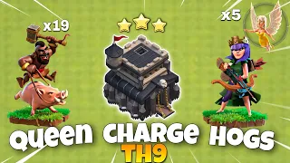 Th9 Queen Charge  Hog Riders attack strategy - 2023 | Th9 Best Attack strategy | Th9 Mass Hogs - Coc