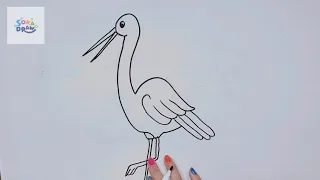 How to draw a crane bird