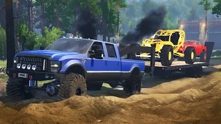 Lifted Ford F-350 | Loading & Hauling Vehicles | Off-Road Towing Challenge (SpinTires)