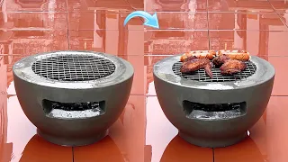 Amazing idea for Outdoor Mini Oven - How to make a cement grill from a simple plastic pot at home