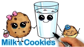 How to Draw Cartoon Milk and Chocolate Chip Cookies Cute and easy