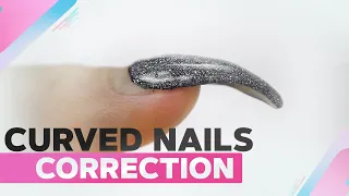 Curved Nails Polygel Correction | Edgy Nail Powder Design with Rhinestones