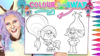 Colouring Trollstopia Poppy & Holly Darlin Color Swap Makeover | Trolls Coloring Book Page | Markers