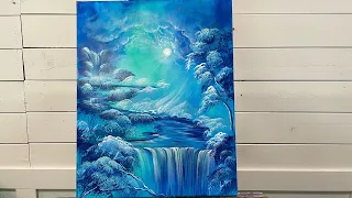 How To Paint  “BLUE OASIS” Acrylic Painting Tutorial