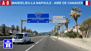 Driving in France. From Cannes towards Marseille. Autoroute A8 la Provençale. 4K
