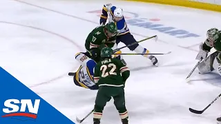 Marcus Foligno Lands Big Hit On Jordan Kyrou, Fights Robert Bortuzzo Right After