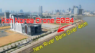 4K HDR Drone Footage Koh Norea 2024 Phnom Penh City Cambodia l Koh Norea Longest River Bank Over 4Km