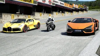 Kawasaki Ninja H2R Supercharged vs Bugatti Divo vs Lamborghini Revuelto