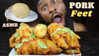 Mukbang Massive Pork Feets with Ewedu Soup and Fufu/African food mukbang/Black in Japan