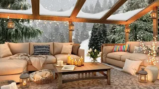 Winter Day in Cozy Terrace Ambience with 8 hours Relaxing Falling Snow Sounds for Sleep or Study