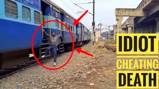 idiot CHEATING DEATH || Man Falls From Running Train || TRAIN LIVE ACCIDENT !!