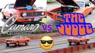 1969 COPO Camaro 427 vs 1969 Pontiac GTO Judge - PURE STOCK DRAG RACE