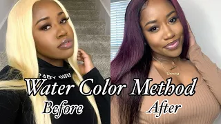 DYING MY 613 T PART WIG BURGUNDY USING THE WATER COLOR METHOD + INSTALL