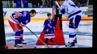 Wish Child Quinn drops the first puck at NY Rangers game!