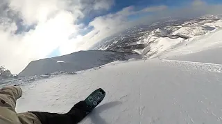 My point of view. Backcountry snowboarding. Niseko, Japan.
