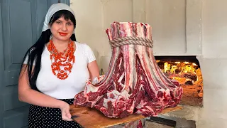 Beauty from Ukrainian Village Baked Huge Beef Ribs in the Oven! Juicy Meat Recipe