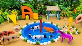 DIY mini Farm Diorama with house for Cow,Pig,Fish Pond #69 | Mini Hand Pump Supply Water for Animals