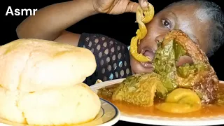 African Food mukbang asmr//African garri fufu with oha soup I must finish the food Nigeria mukbang