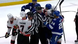 Brady Tkachuk causes scrum against Lightning