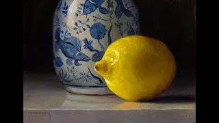 Time Lapse Oil Painting Demo - Lemon with Blue and White Vase