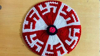 Swastik design table mat | Doormat knitting video in hindi step by step | By All in one.