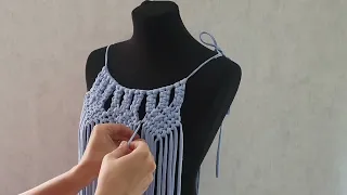 DIY tutorial macrame beach dress. The front of the dress. Платье макраме. Платье туника макраме.