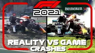 F1 2021 REAL LIFE CRASHES VS GAME