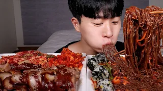 ASMR MUKBANG Jokbal (Pork Feet ) Makguksu ( Buckwheat Noodles ) Korean Eating show eating Sound