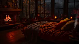Rainy Autumn Day In Warm Room With Fireplace And Fall Rain On Window Ambience 🍂🌧️